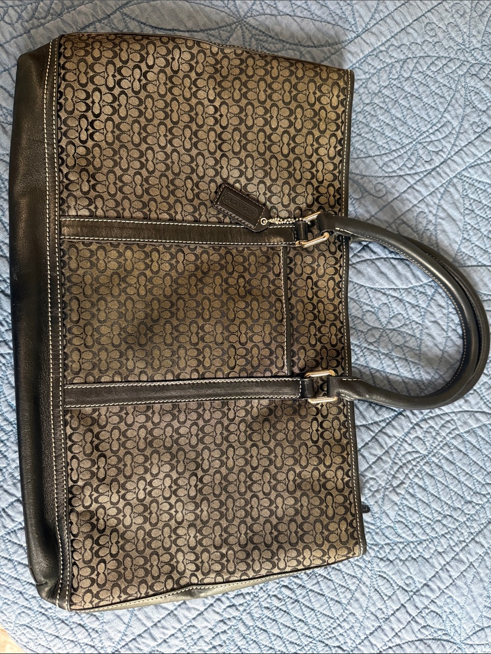 Coach Monogram Canvas Tote in Brown and Black